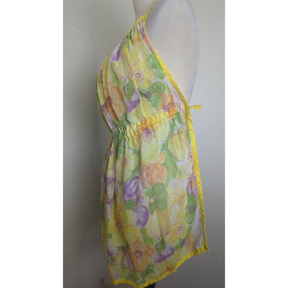 Vintage Retro Mod Floral Apron Lightweight Semi -Sheer S/M - Picture 5 of 7